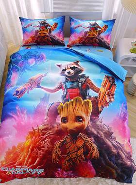 男孩卡套通蜘蛛侠床生上男用OSJ品被四件套儿童生学1.5米床单三件