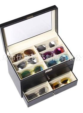 现货黑色皮革三层眼UTM镜收纳盒太眼格镜镜盒阳18/位墨展示盒