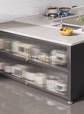 厨房岩板物微架落地多层波炉边收纳储物柜多UPG功能餐大理石置橱