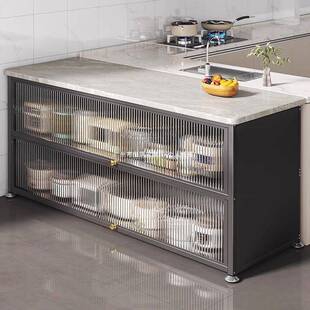 厨房岩板物微架落地多层波炉边收纳储物柜多UPG功能餐大理石置橱