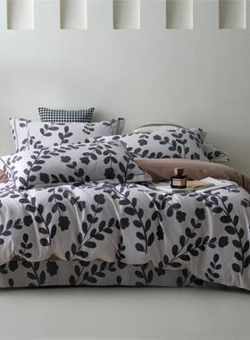 秋冬亲肤全季棉磨毛四件套加厚保暖纯棉套田园印花被单床XW床上用