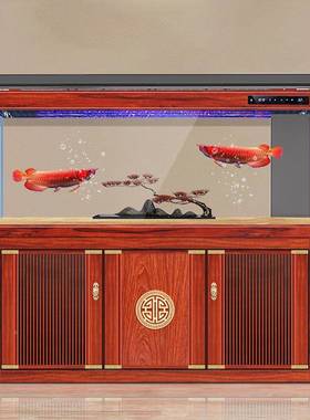 新中式鱼缸客厅大玻型超白地璃水CVU族箱家用落中底滤米龙鱼缸