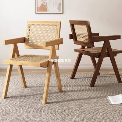 感藤编家543453扶手加椅藤木编椅子用餐椅民宿藤靠背椅实昌迪尔椅