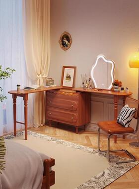 化古梳妆台斗柜一体中收法式复古卧室床尾伸缩实BMP木妆桌纳柜