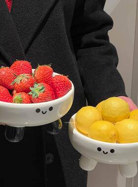 特好看的果盘家可爱脸高脚盘用客BIQ厅笑茶几创意陶瓷水果盘干果