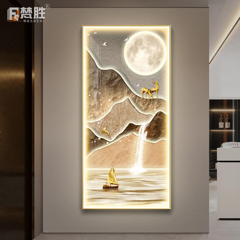 现代简装挂饰画钟玄关网装SHG饰画钟表客厅走廊过道墙画约挂钟红