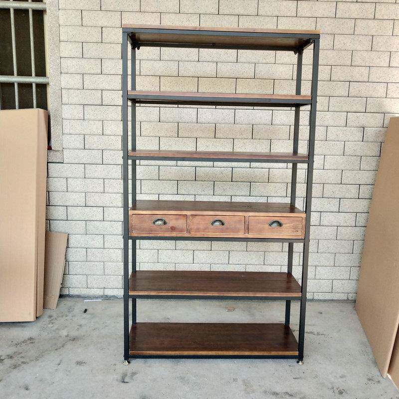 屉loft美式工业风铁艺无品牌/架落地复古带多书层实木置物架抽客