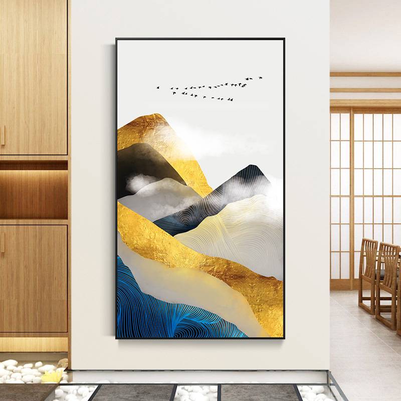 新中式玄关装饰画发财树壁画大气过道竖版墙壁画现代简约客厅挂画图片