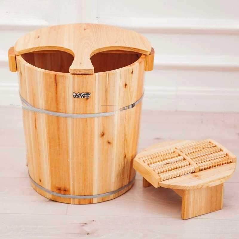 木40M高足浴桶桶泡脚C木桶洗脚盆实木质足疗家用82949足浴桶加盖