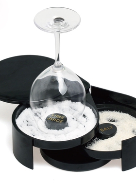 鸡尾酒盐边盒 调酒师用具黑色三层酒杯沾边盒 调味盒糖边盒