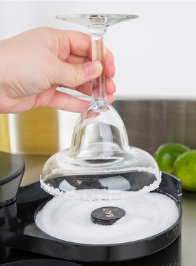 鸡尾酒盐边盒 调酒师用具黑色三层盐边盒酒杯沾边盒 调味盒糖边盒