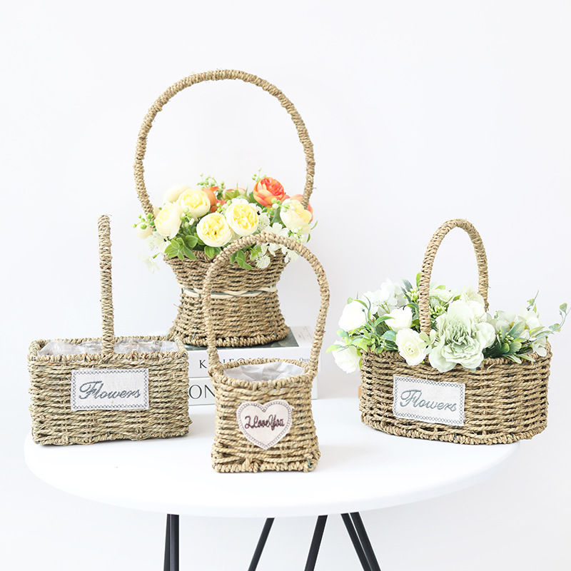 2025新款手提柳编花艺藤编花篮水果收纳篮子鲜花插花提篮高颜值