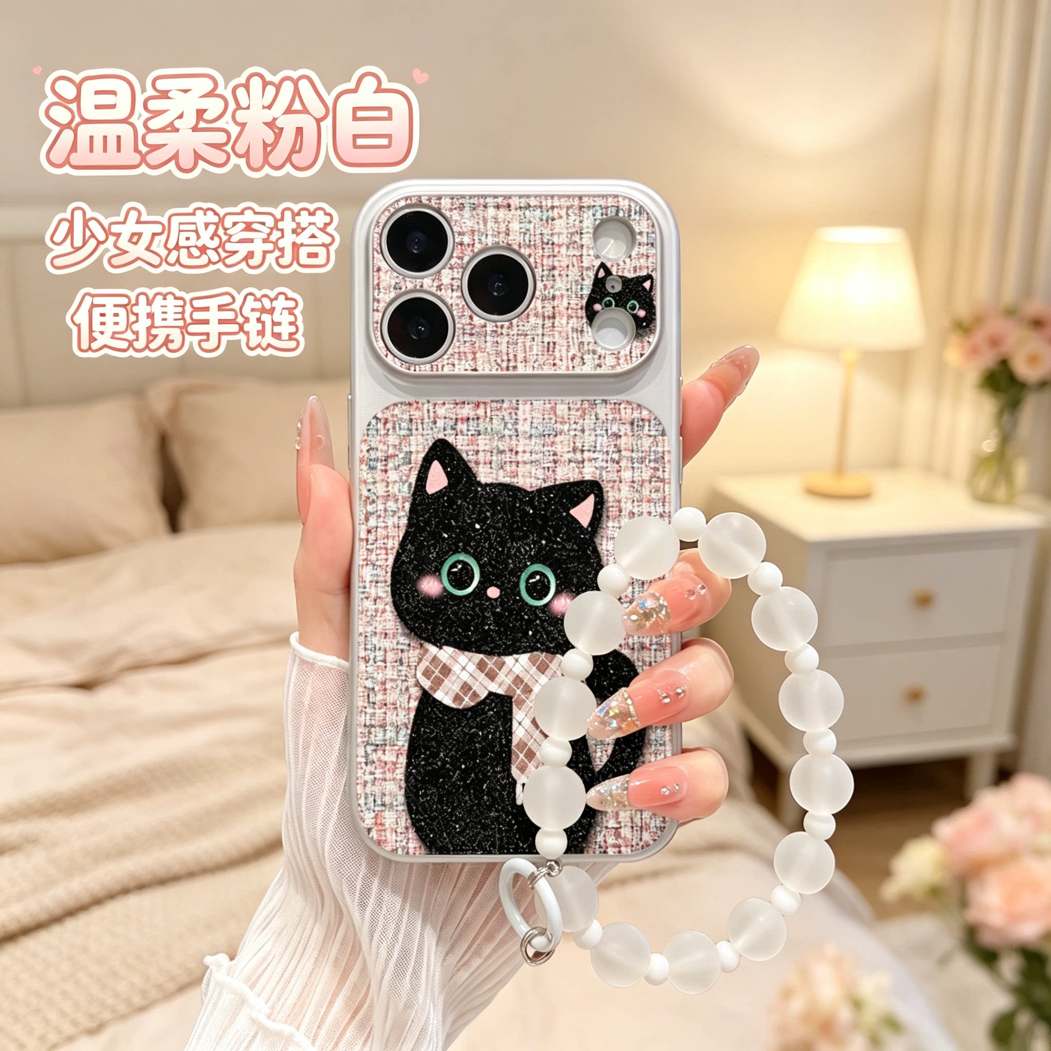 苹果康宁闪粉猫咪手链防摔壳
