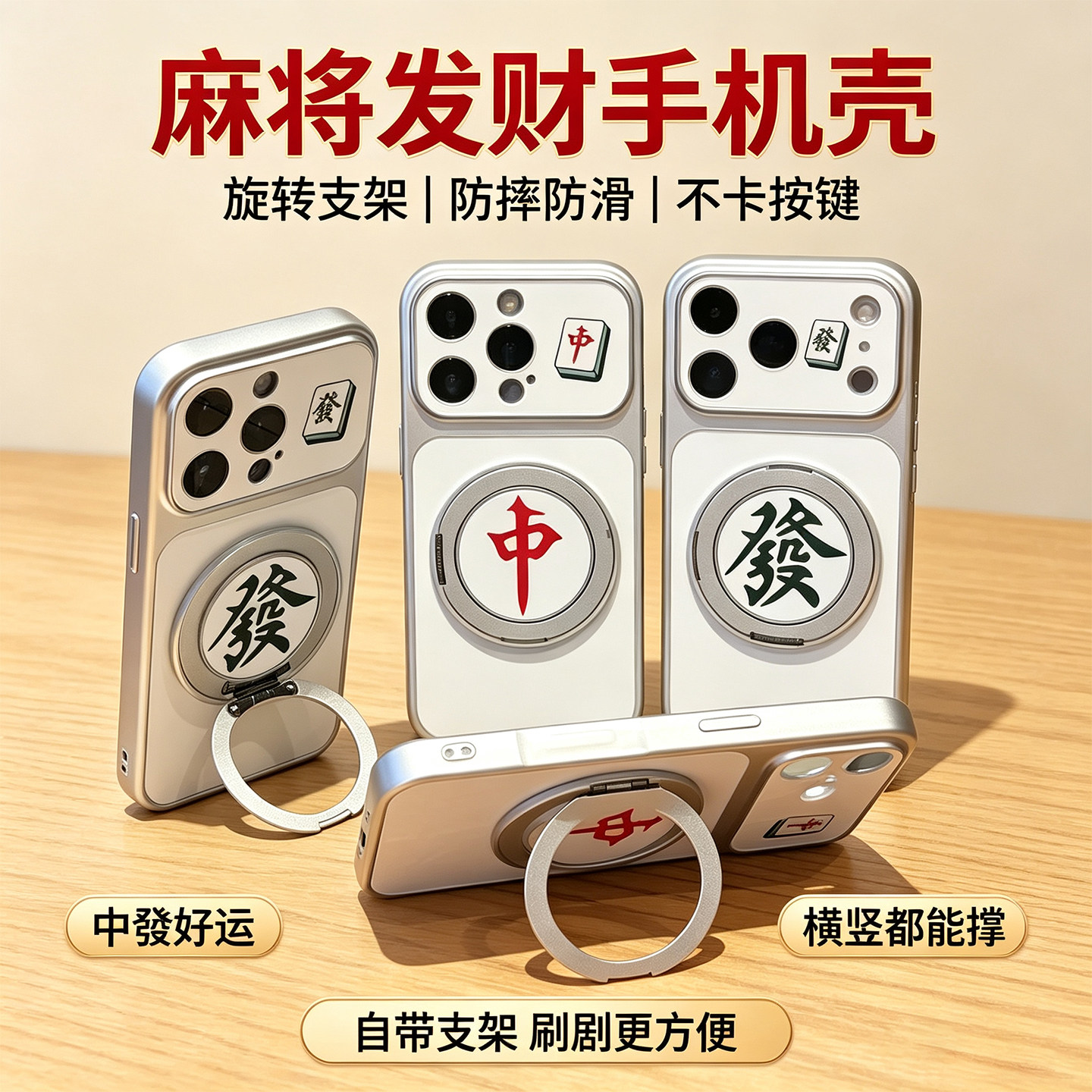 发财红中麻将图案创意手机壳