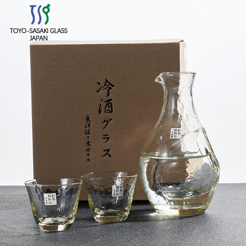日本进口东洋佐佐木水晶玻璃清酒杯温酒壶日式冷酒壶金箔酒具套装