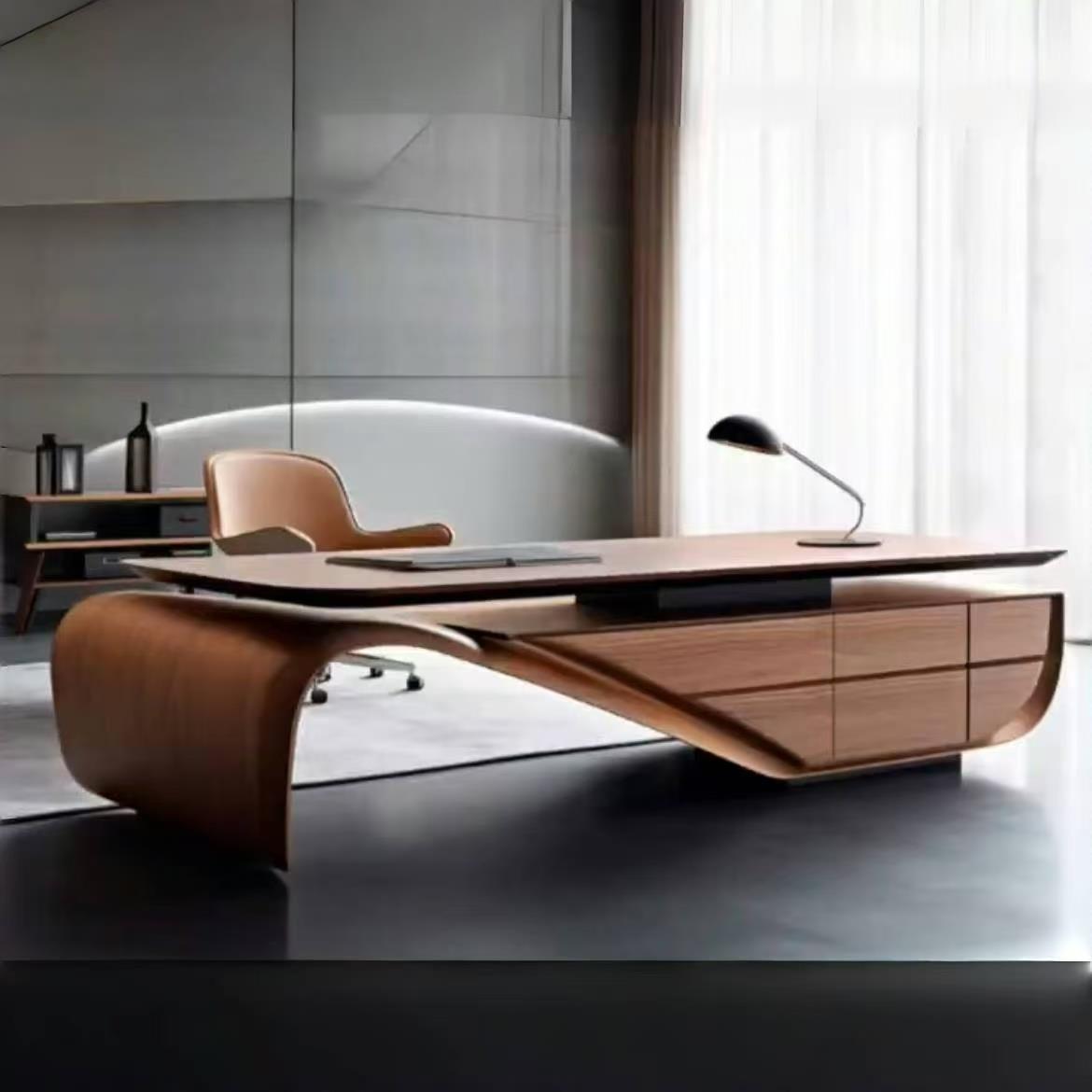 需定制新中式实木大班台高端黑胡桃白蜡木老板主管桌办公室酒店民