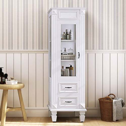 需定制美式浴室边柜侧柜置物立柜卫生间收纳储物柜子实木落地卫浴