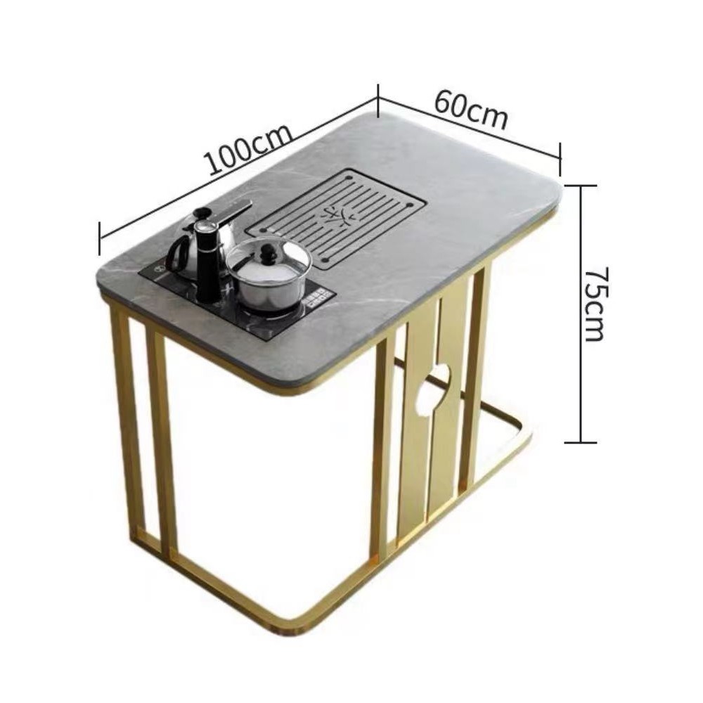 需定制民宿酒店小户型阳台岩板茶桌嵌入式烧水茶盘一体泡茶休闲桌