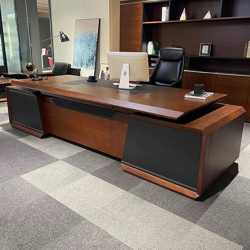 需定制新中式禅意北美黑胡桃白蜡木大班台办公室老板桌实木主管桌