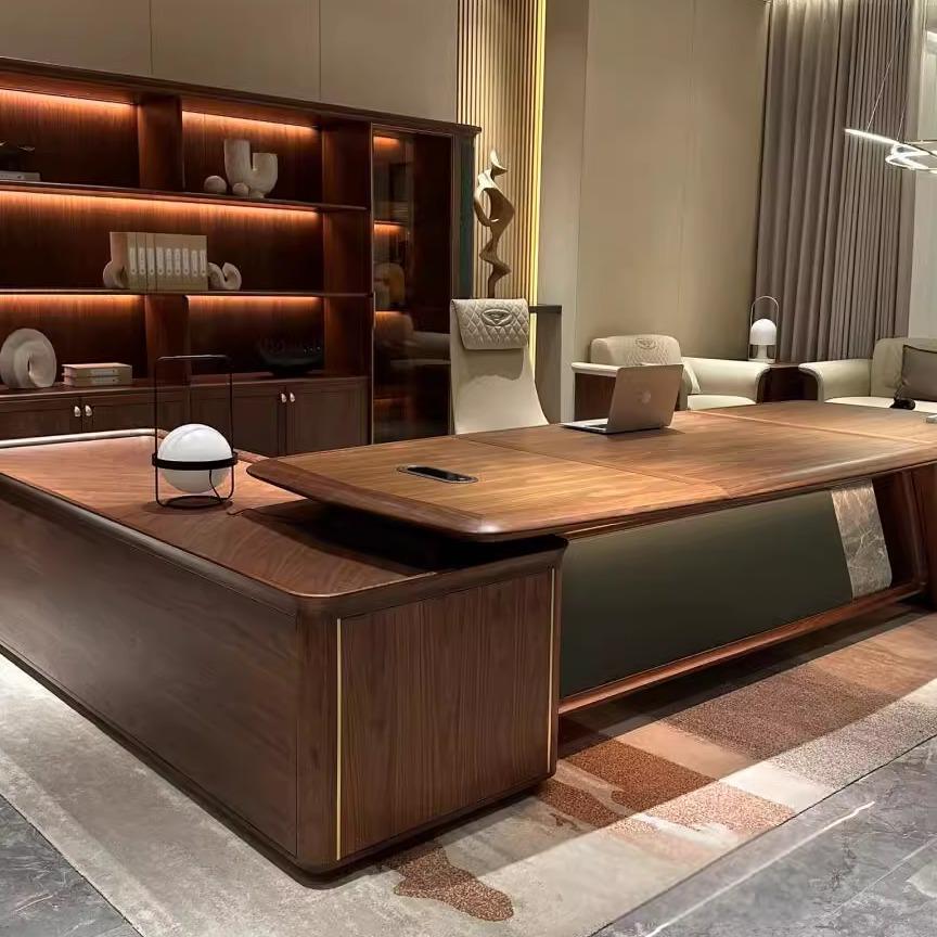 需定制新中式禅意黑胡桃白蜡木大班台酒店民宿办公室主管老板桌高