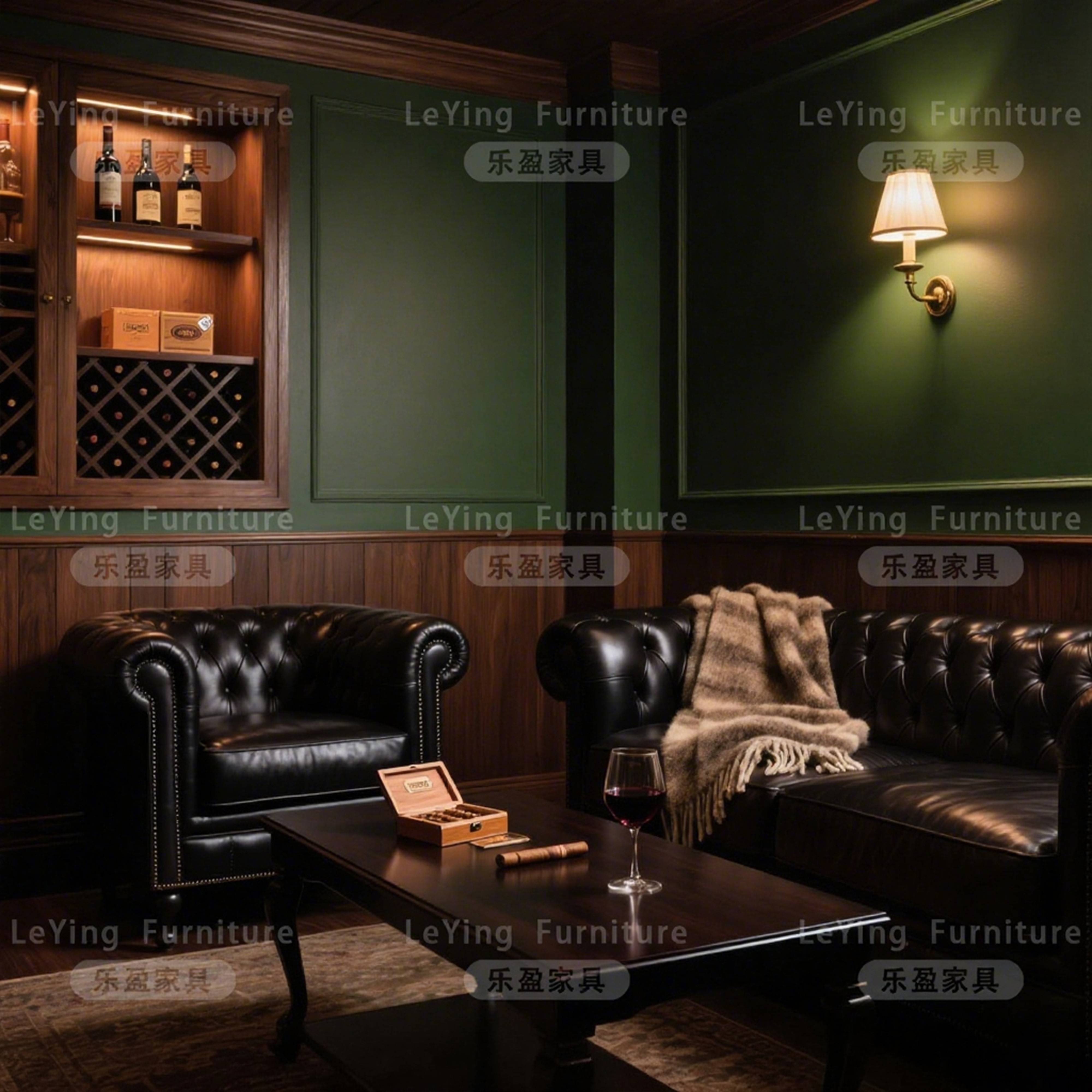 需定制雪茄吧沙发私人会所复古美式威士忌酒吧桌椅单双人老钱风座