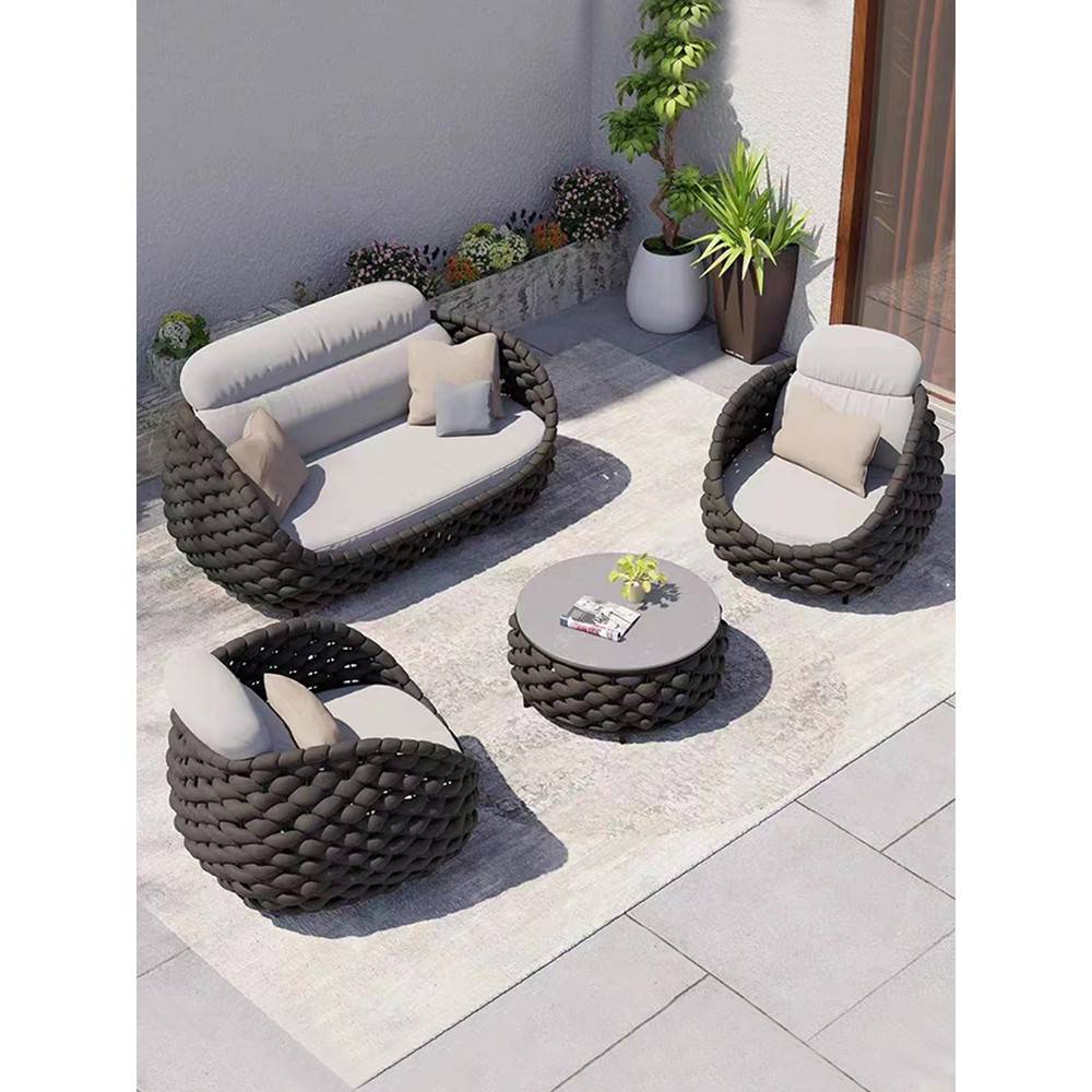 需定制户外沙发庭院别墅阳台藤椅茶几家具组合露天光房防水防晒藤