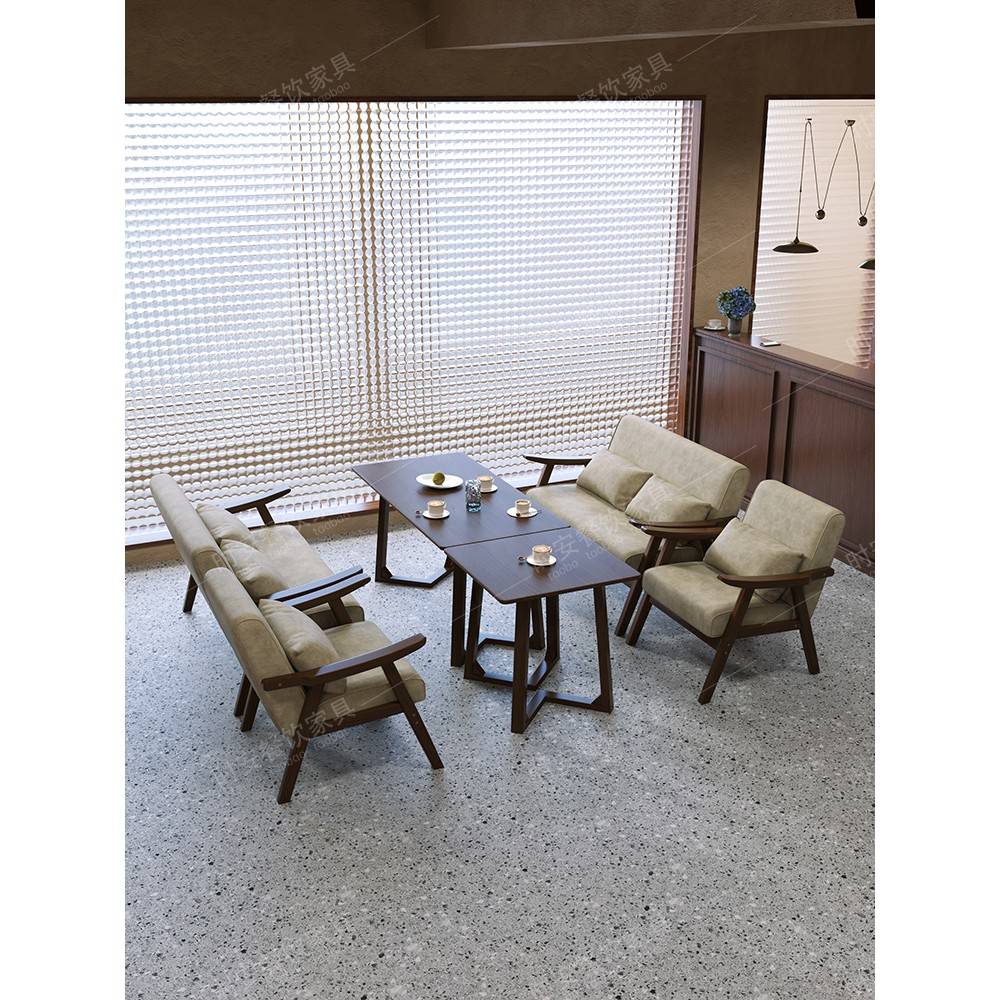 需定制覆古咖啡厅桌椅组合甜品奶茶店沙发清吧酒馆民宿酒店休闲洽