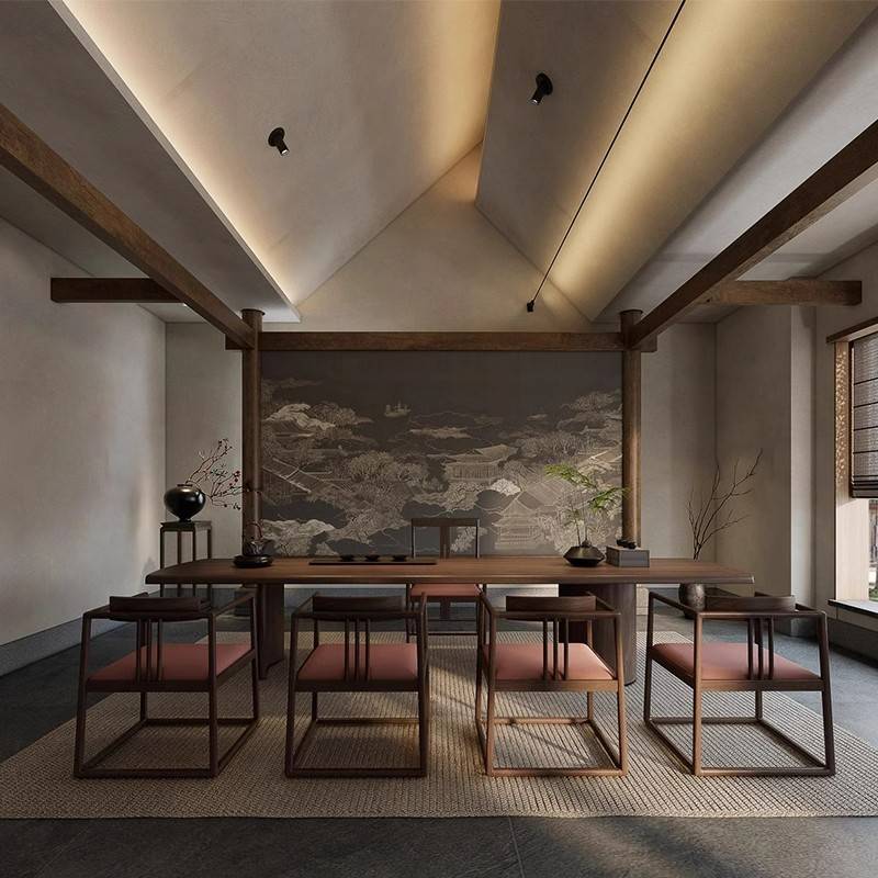 需定制新中式茶桌宋式美学 北美黑胡桃木禅意实木茶台茶馆办公室