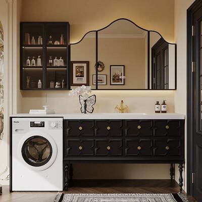 需定制法式复古阳台洗衣机一体浴室柜组合卫生间岩板洗漱台洗手脸