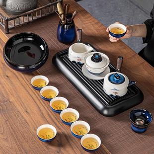 整套轻奢高档家用办公室会客陶瓷盖碗功夫泡茶壶 窑变手绘茶具套装
