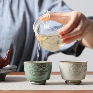 铭宣瓷仿古青瓷茶杯主人杯高档个人专用陶瓷茶盏高端女士功夫茶具