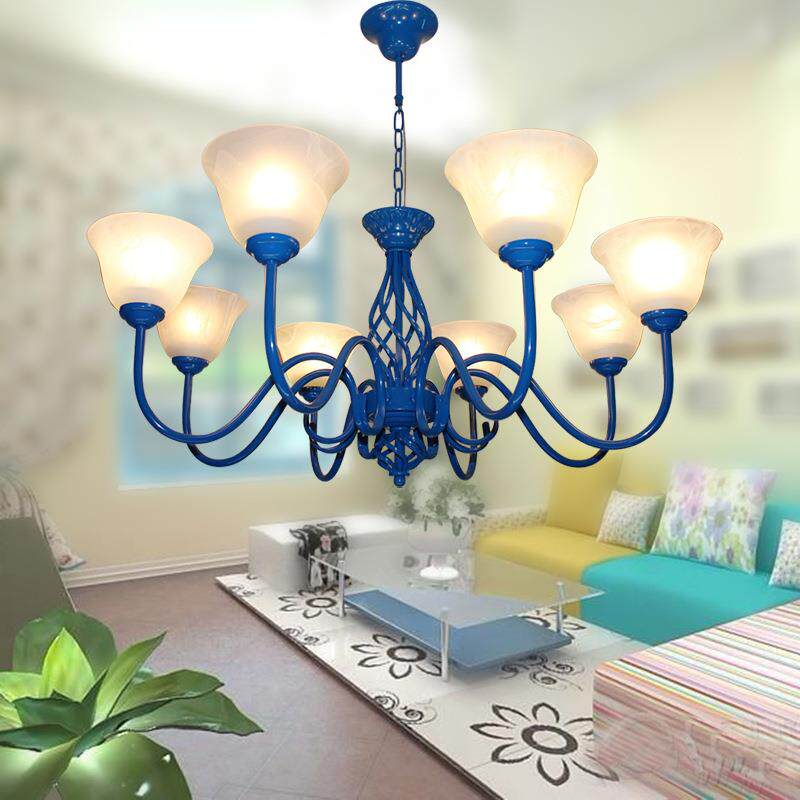 地中海吊灯蓝色铁艺客厅灯简约玻璃卧室餐厅灯个性温馨儿童房灯具