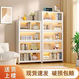 家用钢制书柜防尘玻璃门多层落地书架客厅收纳柜带门储物柜置物架