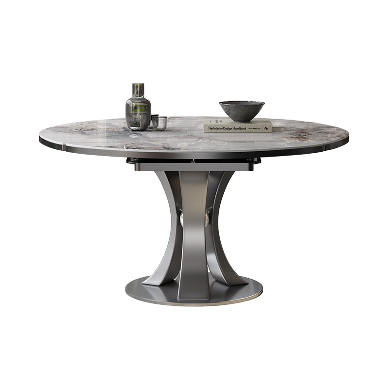 轻奢岩板餐桌定制别墅家用方圆两用意式L高端圆形小户型伸缩餐桌