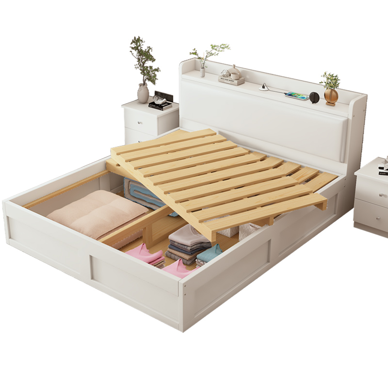 储物实木床高箱双人简约1米2单z人经济型出租房用箱体1.5m床架白