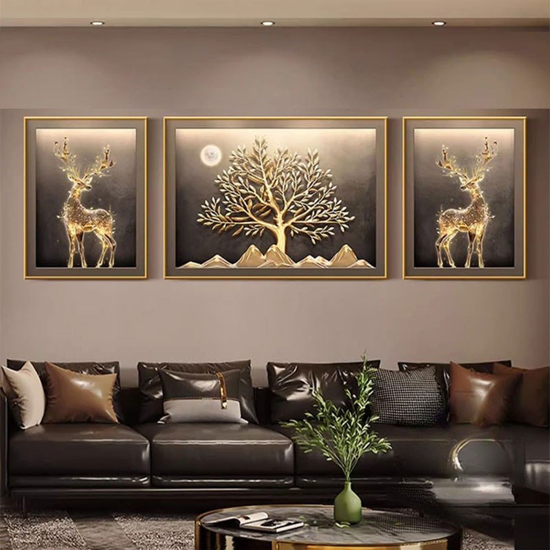 客厅鹿的高端f装饰画墙上轻奢高级感简约大气挂画沙发后背景墙壁