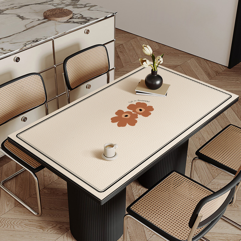 芬兰花朵皮革防水桌垫免洗轻奢高级感餐桌布长方形茶几.垫防烫桌