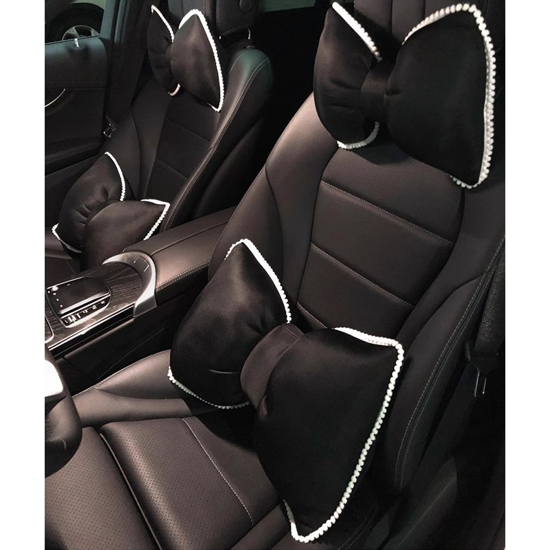 夏季汽车冰丝蝴蝶结头枕车用x护颈枕车内靠枕可爱女生靠垫腰垫腰