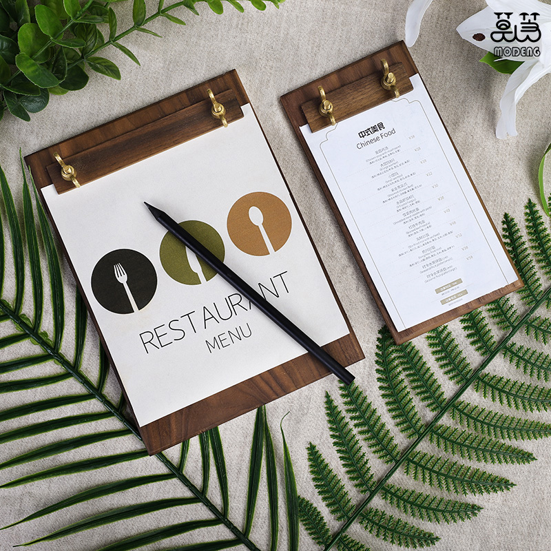 菜单夹立式实木夹板写字垫板日式A奶茶店餐厅点菜桌牌活页夹展示