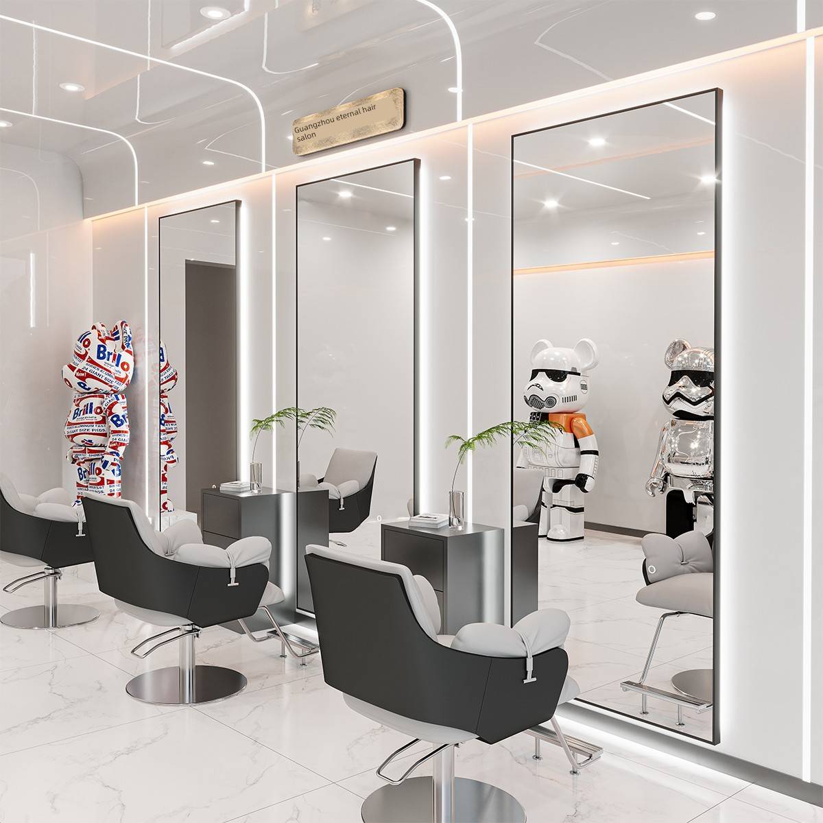 需定制网红美发店镜子带灯发廊专用理发镜台剪发镜壁挂式落地理发