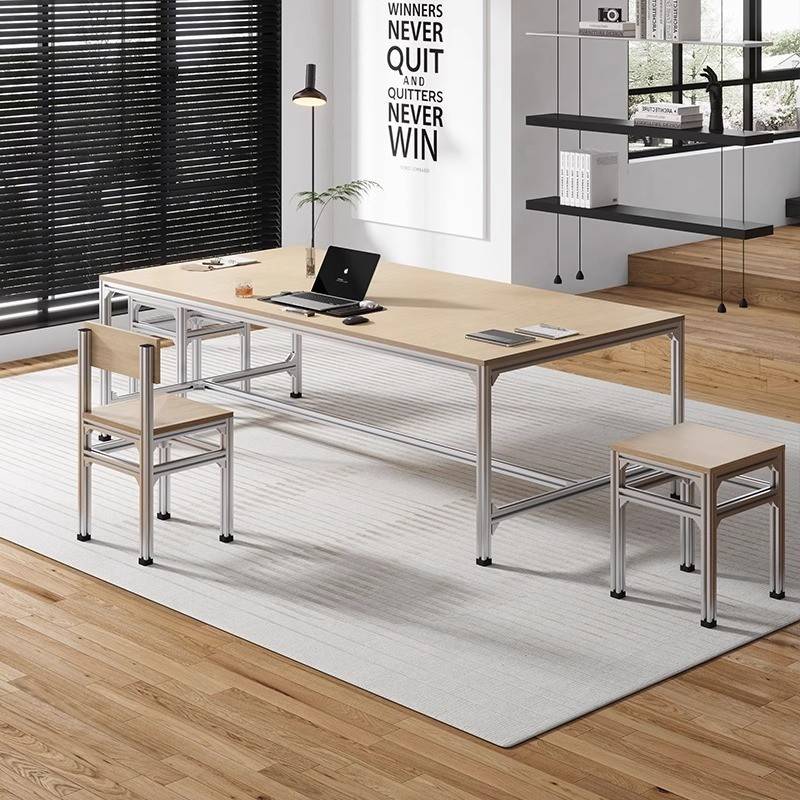 需定制工业风桦木办公室会议桌铝型材现代简约洽谈桌海洋板桌框架