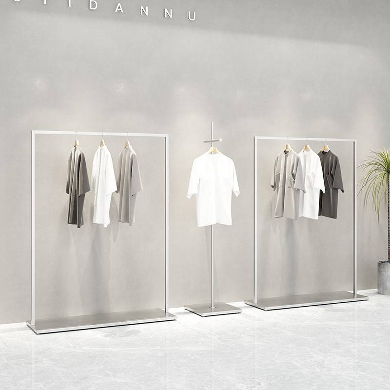 需定制服装店展示架铁艺服装架银色正挂男女装店货架衣架陈列侧挂