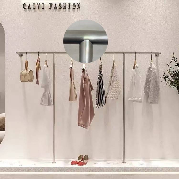 需定制服装展示架不锈钢拉丝电镀墙壁挂架室内落地上墙挂衣架女装