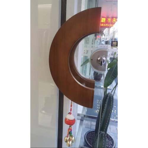 玻璃门实木logo定制拉手酒店大门服装店明装木质圆形把手