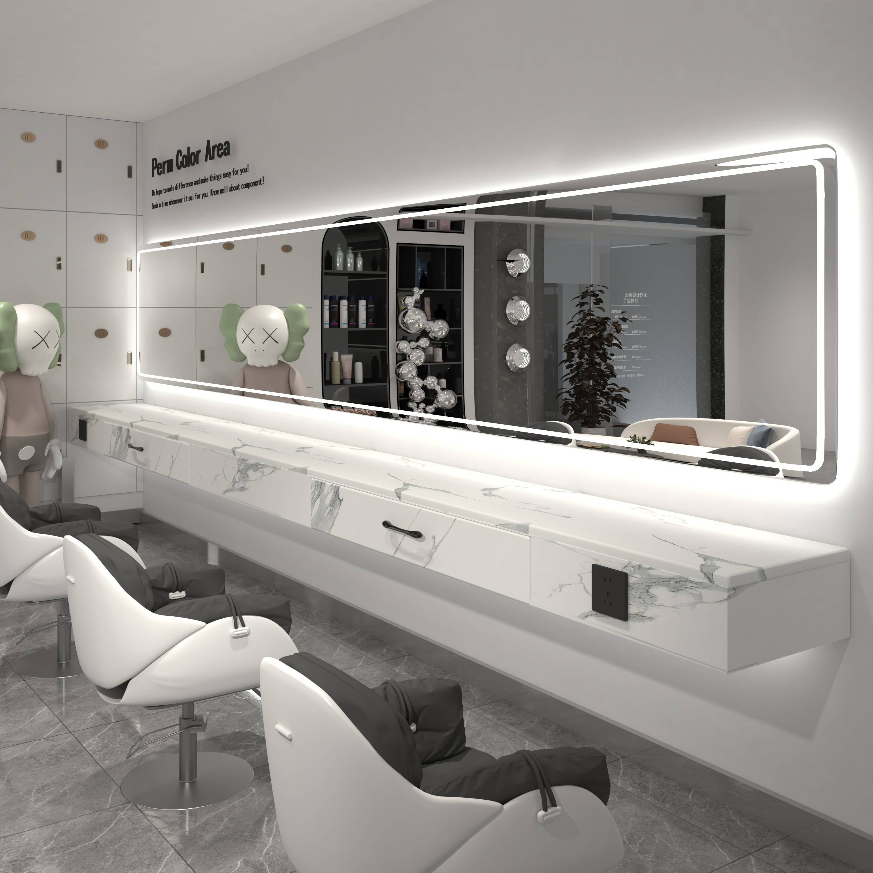 需定制高级理发店镜子发廊专用网红镜子带灯潮镜台单面美发店镜子