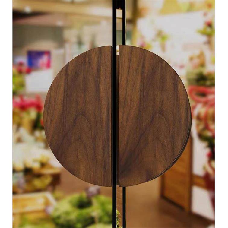 实木半圆形无框玻璃门拉手大门把手简约服装店木门拉手原木质定制