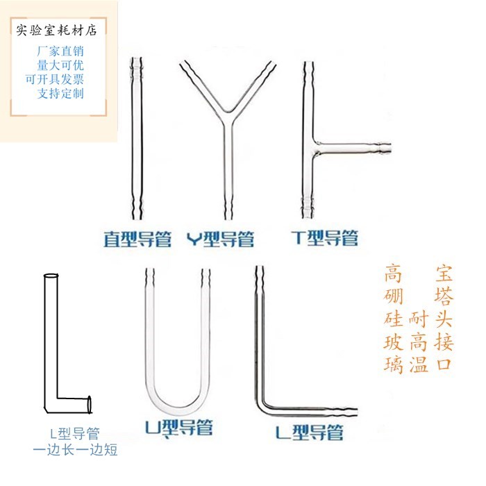 实验室玻璃 Y形导气管 T型 U型 L型 连接管 导气体宝塔嘴玻璃导管