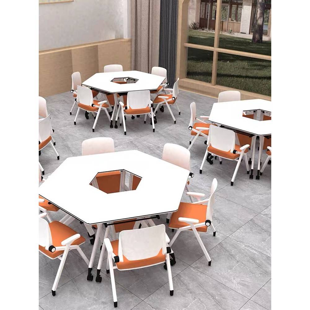 需定制学校六边形智慧教室折叠培训桌椅组合梯形长条拼接扇形移动