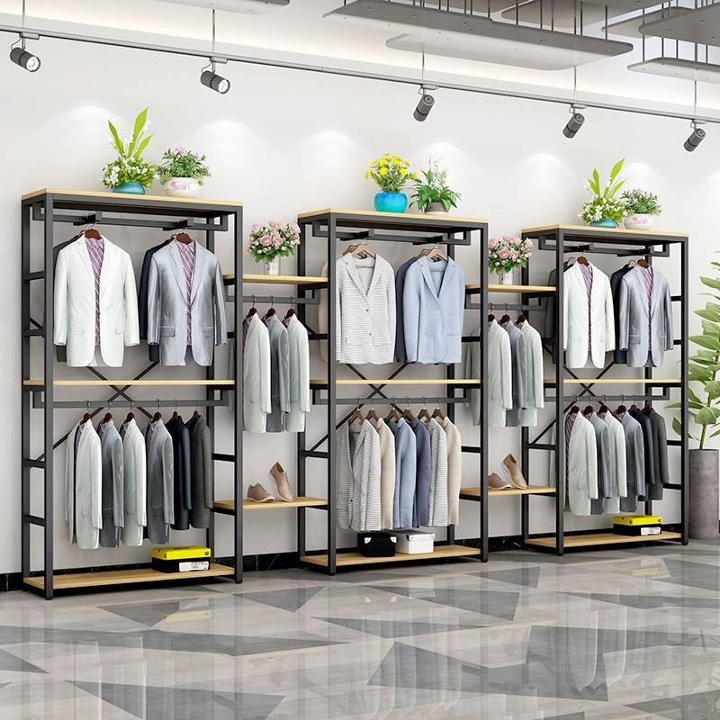 需定制服装店展示架铁艺双层挂衣架创意男女装衣服货架柜落地式陈