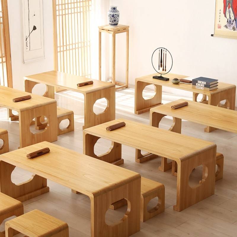 需定制仿古国学桌子早教培训课桌椅实木书法桌子抄经桌茶艺桌围棋